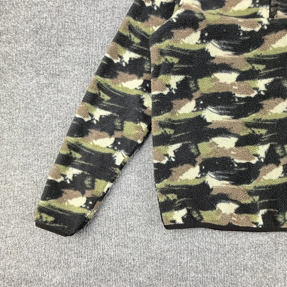 WeSC Pullover Sweater Mens Small Camo Fleece Half Zip Pocket Green Brown Outdoor